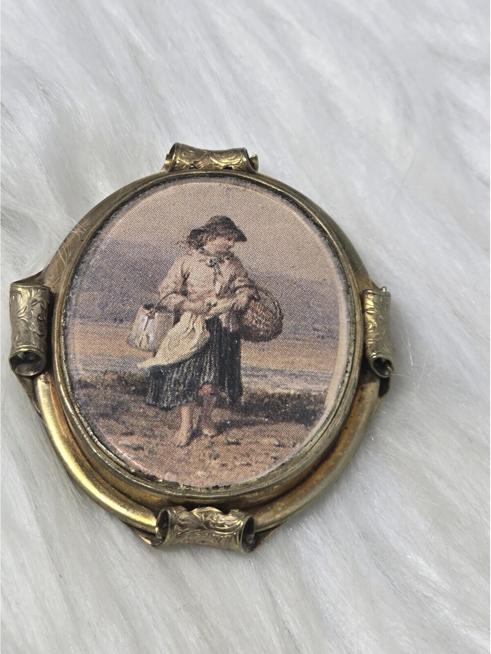 Antique Victorian Gold Filled C Clasp Portrait Brooch Pin 2"